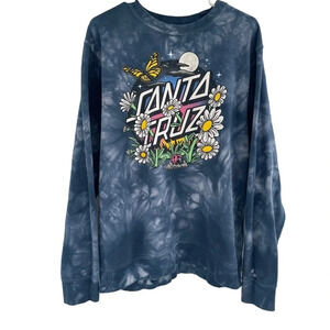 Santa Cruz Skateboards Size M Tie Dye Daisy Butterfly Graphics Sweatshirt Blue